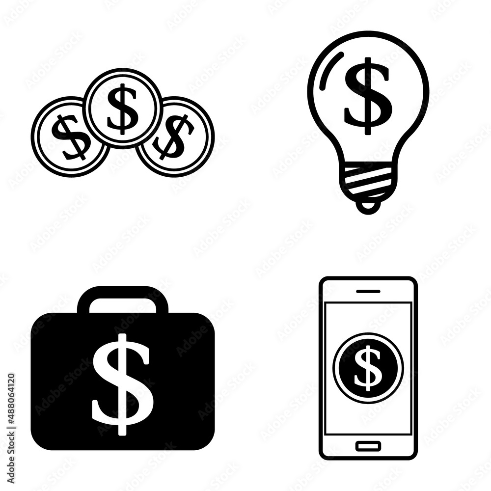 Dollar Flat Icon Set Isolated On White Background