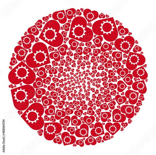 Love gear items are united into bubble collection. Love gear icon bubble composition. Abstract round bubble mosaic is created from love gear items.