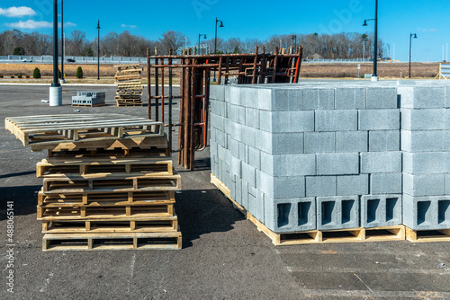 New Cinderblocks At Large Industrial Construction Site photo