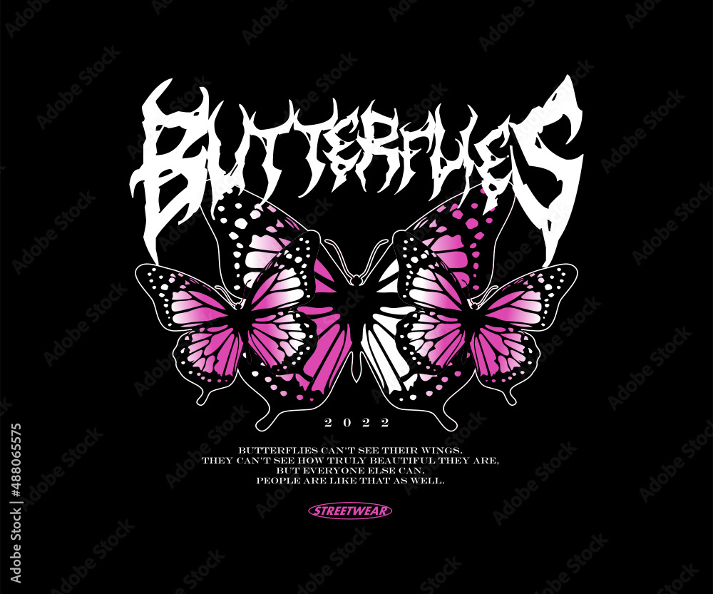 Aesthetic illustration of butterfly, futuristic design, t shirt design,  vector graphic, typographic poster or tshirts street wear and Urban style  Stock Vector | Adobe Stock