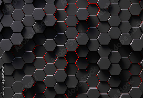 black hexagons with red outlines