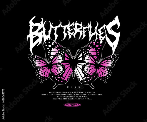 Aesthetic illustration of butterfly, futuristic design, t shirt design, vector graphic, typographic poster or tshirts street wear and Urban style