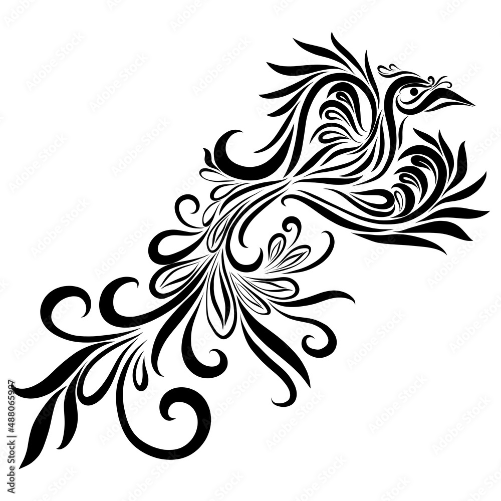 Fototapeta premium eagle elegant flying wings ornate graceful swirl feather fantasy ornament logo predator hunter black color