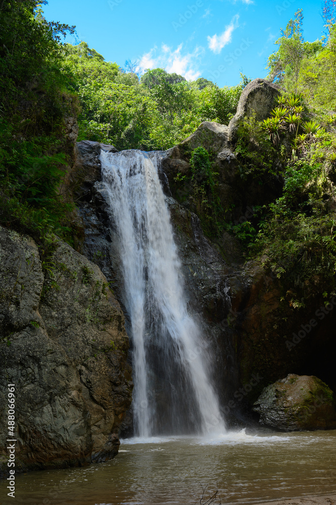 Landscape of a waterfall in the Dominican Republic