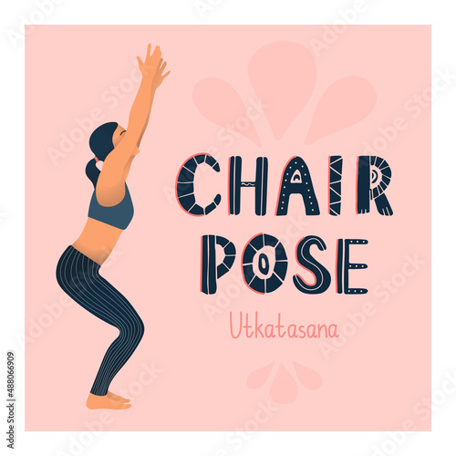 Flexible sport girl do chair yoga pose. photo