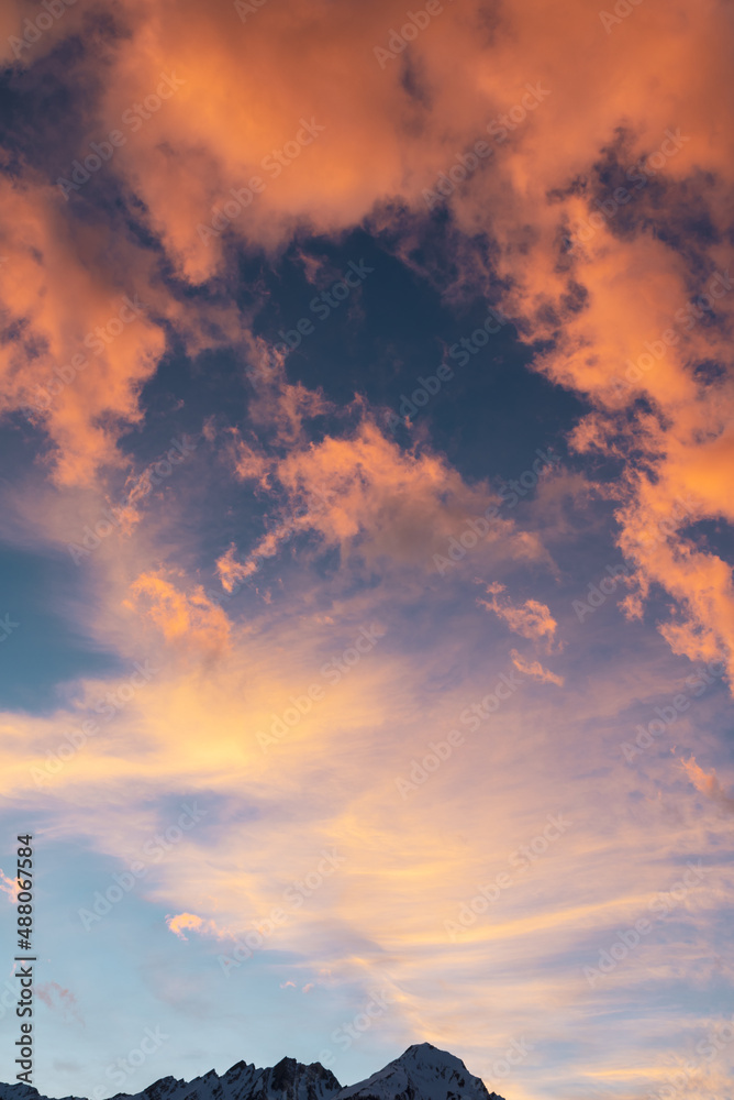 Fototapeta premium Sunset on a snowy mountain