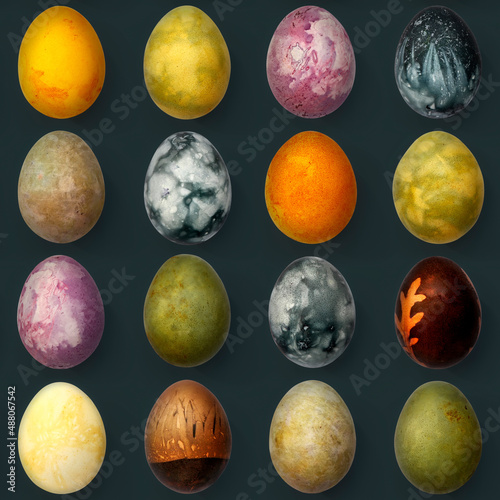 Fototapeta Naklejka Na Ścianę i Meble -  Seamless background of Easter eggs painted in different colors with natural pigments. Minsk. Belarus. 