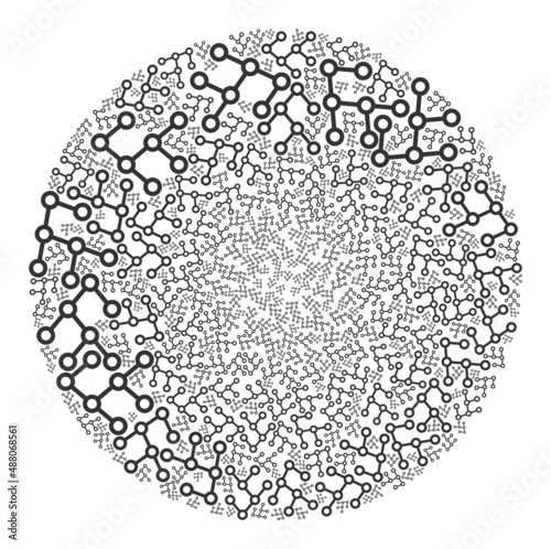 Binary tree items are organized into sphere collection. Binary tree icon round collage. Abstraction sphere globula collage organized from binary tree icons.