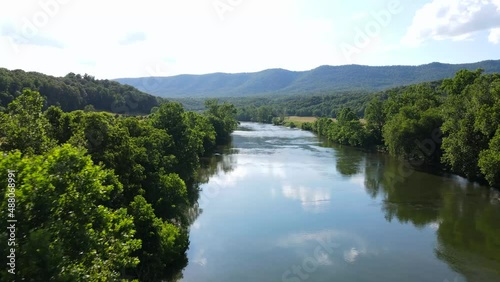2022 - Excellent aerial view moving up the Shenandoah River valley in Virginia.