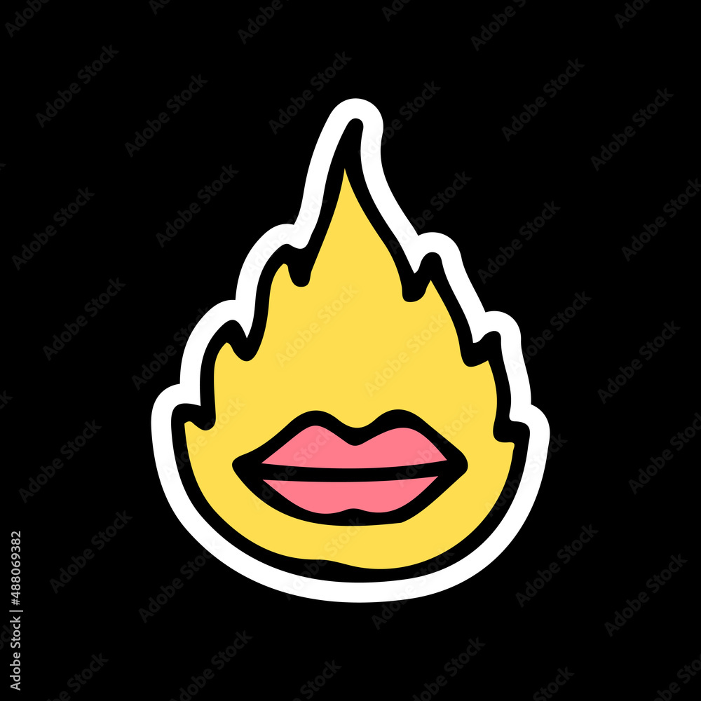 Lips and fire, illustration for t-shirt, sticker, or apparel merchandise. With doodle, retro, and cartoon style. Lips and fire, illustration for t-shirt, sticker, or apparel merchandise. With doodle, retro, and cartoon style.