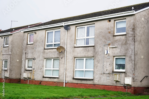 Derelict council house in poor housing estate slum with many social welfare issues in Aberdeen