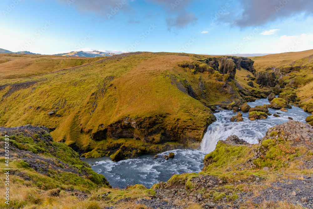 the Fimmvorduhals Trailhead
to the canyon at Skogafoss waterfall on Iceland