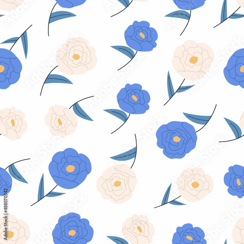 Pionies flowers seamless pattern