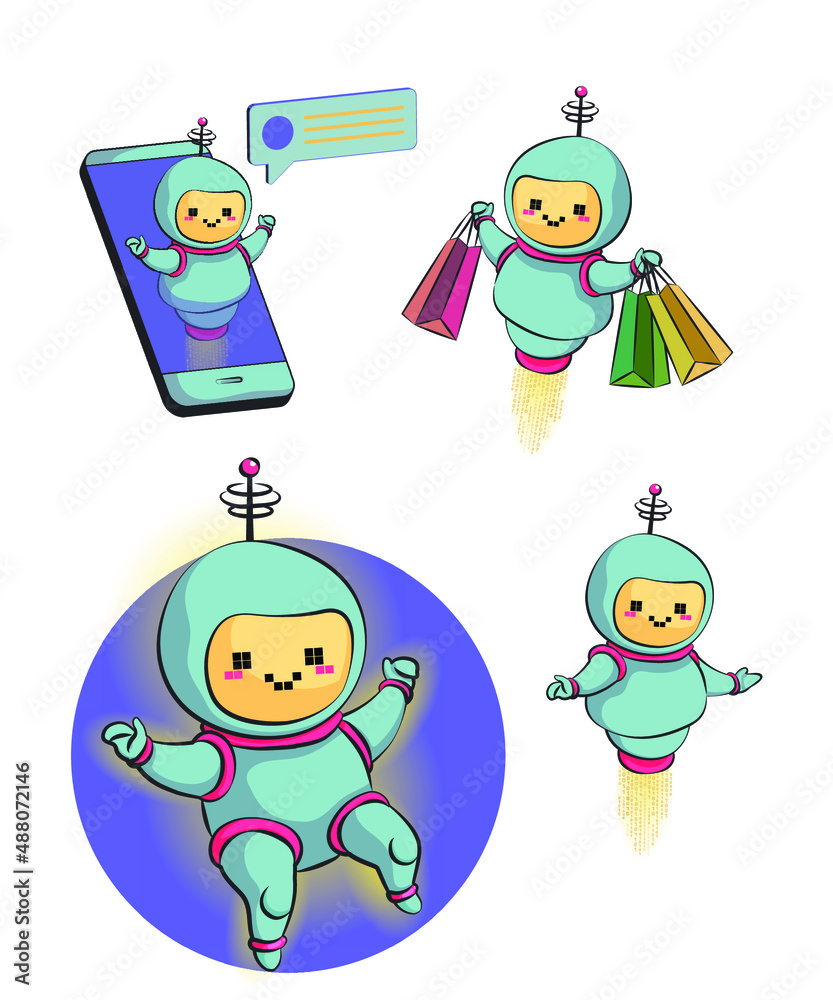 Metaphor chat bot icons set. Information engineering, artificial intelligence, chatbot applications. Customer service and NLP language processing. Vector illustrations of isolated visibility metaphor