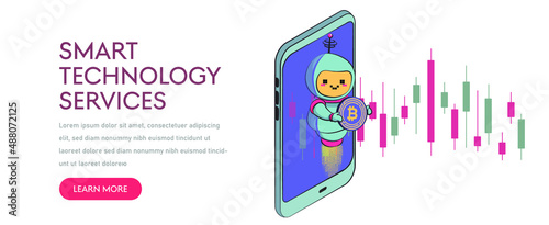 Cryptocurrency trading bot. virtual assistant robot website or mobile applications. Cryptocurrency trading bot makes money.