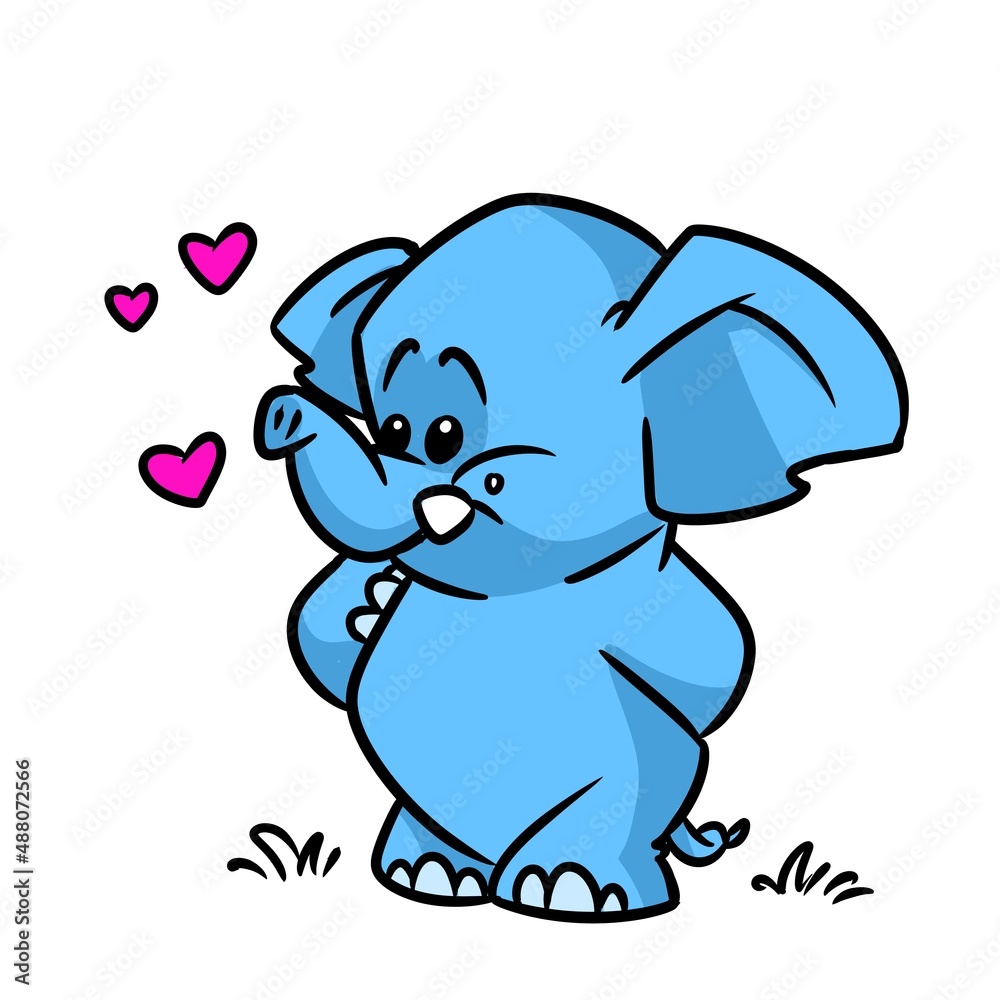 Little blue elephant cute character animal illustration cartoon Stock  Illustration | Adobe Stock