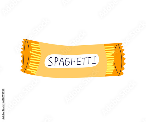Packaging of Spaghetti, pasta. Pack Cartoon simple flat hand drawn style