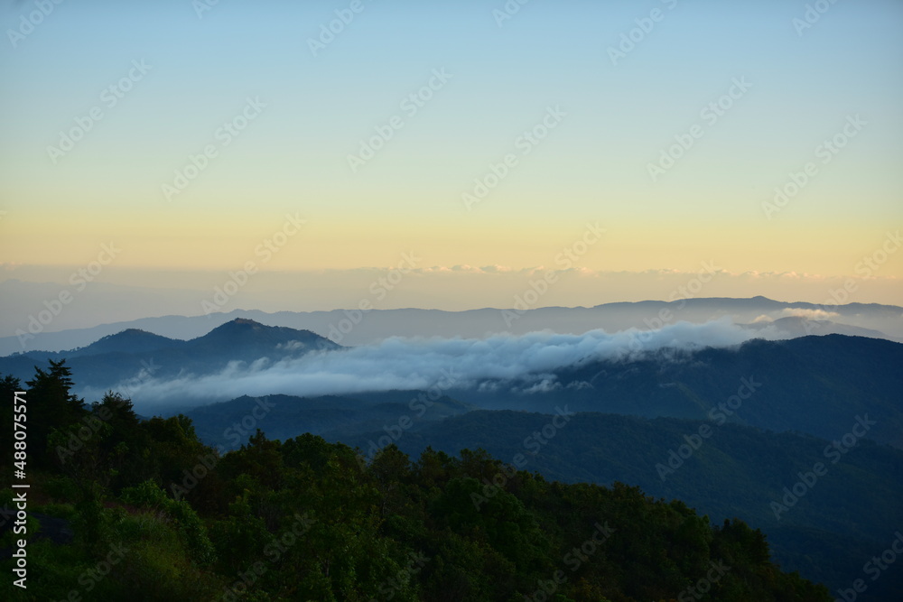 mountain peak at sunrise	