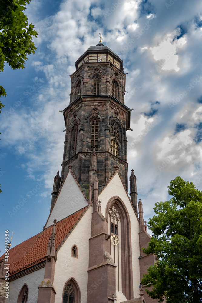 Fototapeta premium The Evangelical Lutheran parish church of St. Jacobi in the old town of Göttingen in Lower Saxony is a three-nave Gothic hall church built between 1361 and 1433.