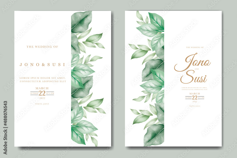 beautiful leaves watercolor wedding invitation card