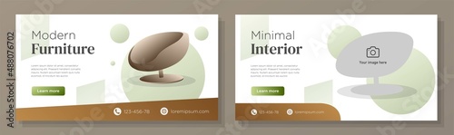 Modern furniture store online banner template set, chair interior offer corporate advertisement, horizontal ad, home decor campaign webpage, flyer, creative brochure, isolated on background