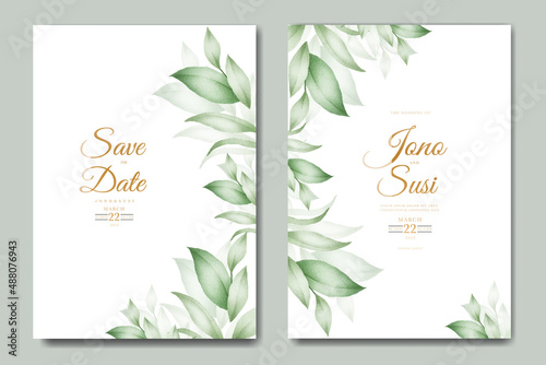 beautiful leaves watercolor wedding invitation card