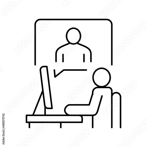 video call or remote interview line icon vector illustration