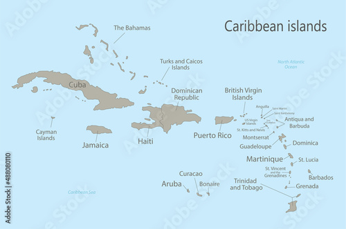 Caribbean islands map with names vector