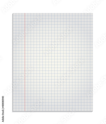 Realistic sheet of squared paper from a exercise book, paper torn from the pad without holes vector