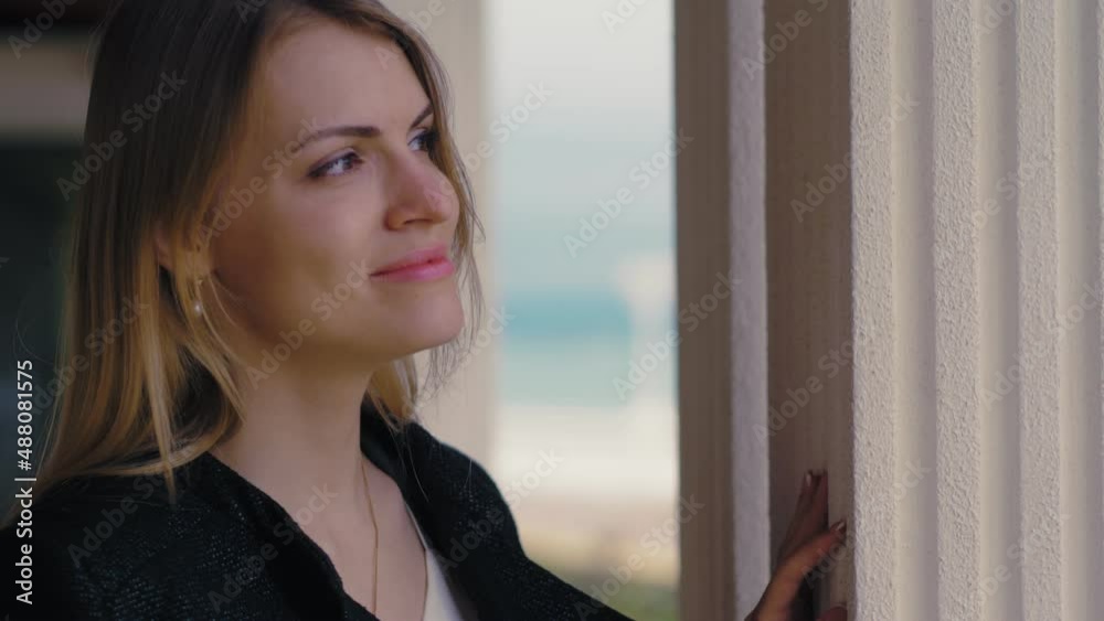 Businesswoman on her break thinking about her next trip Businesswoman on her break thinking about her next trip