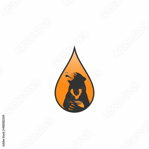 Sun bear logo. black and orange honey bear