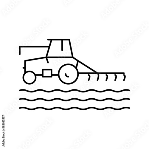 tractor cultivating field line icon vector illustration