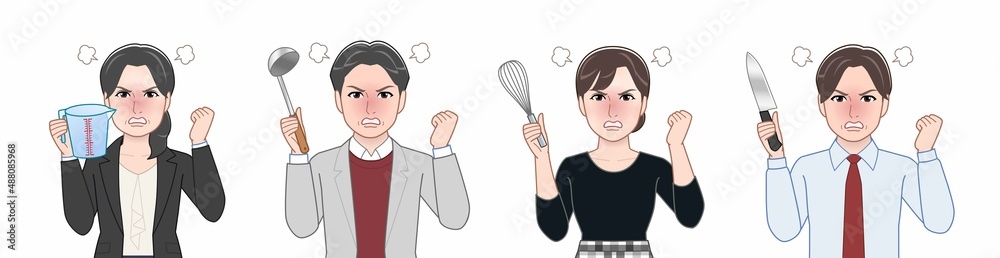 作業着を着た4人 作業着を着た4人