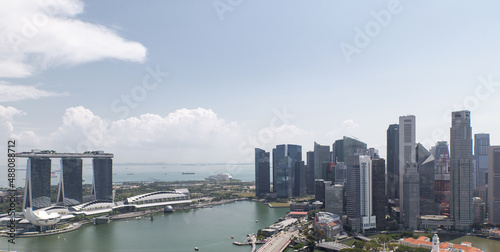 Aerial view of urban skyline and cityscape in Marina Bay Singapore.