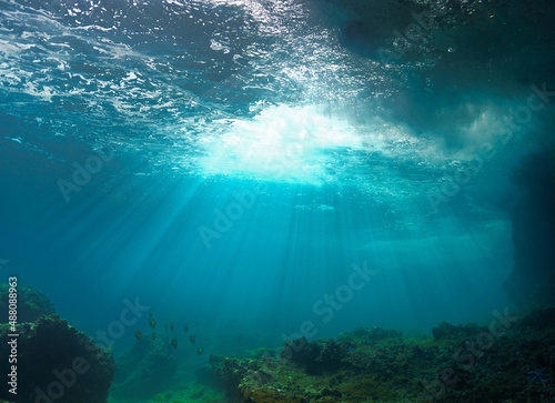 underwater view of the world in rays of light