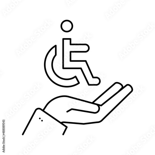 hand hold disabled human sign line icon vector illustration
