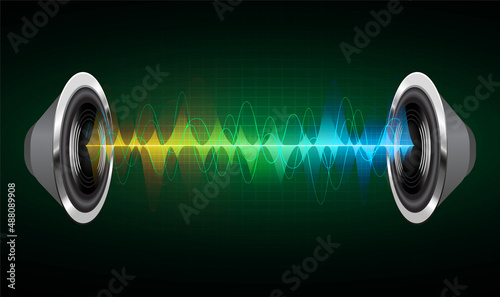 Sound waves oscillating dark light. earphone