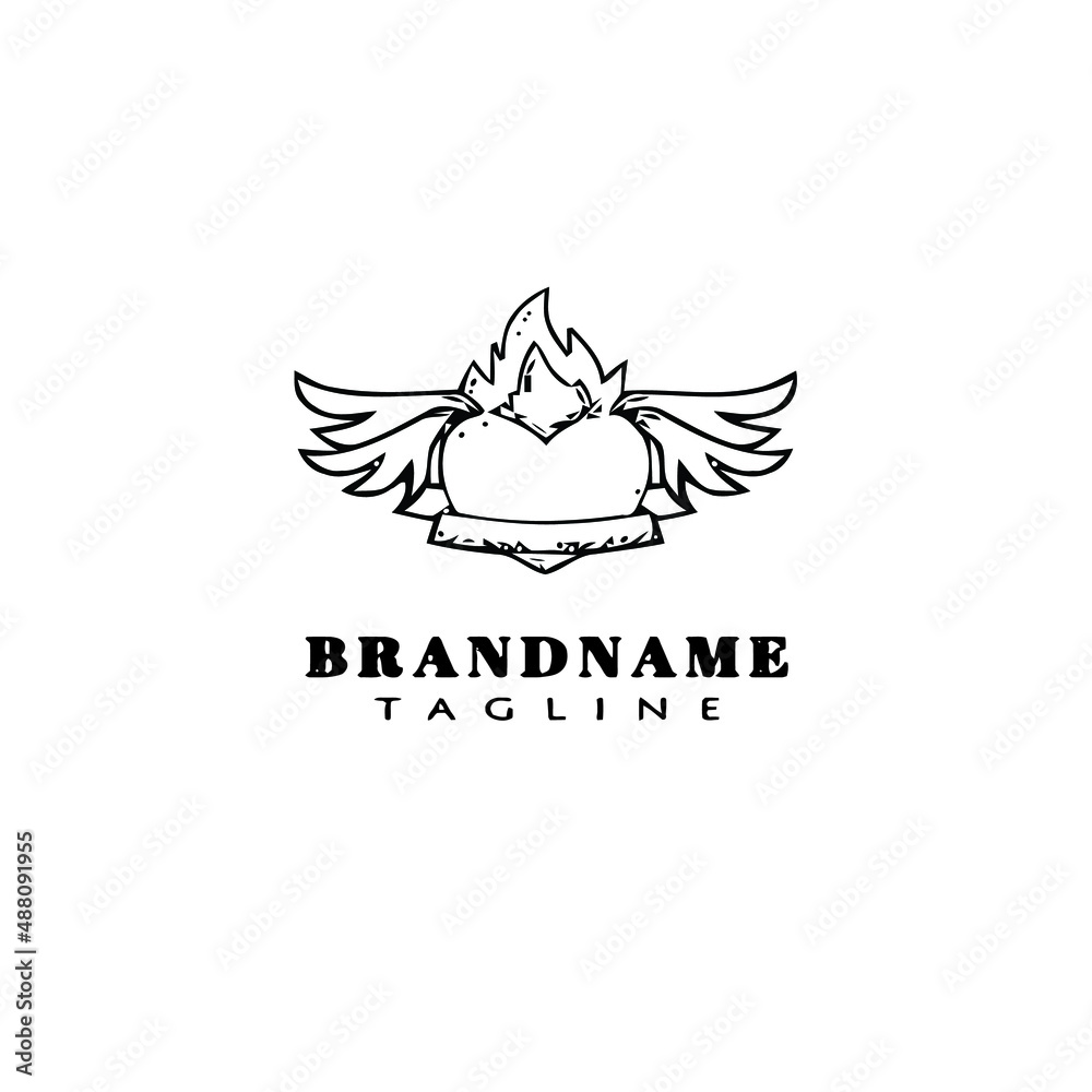 flaming heart logo cartoon icon unique template black isolated vector illustration