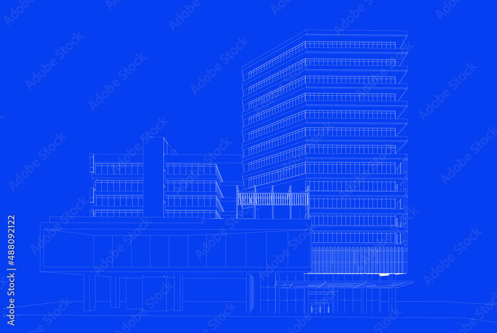 3d wireframe of building. sketch design.Vector