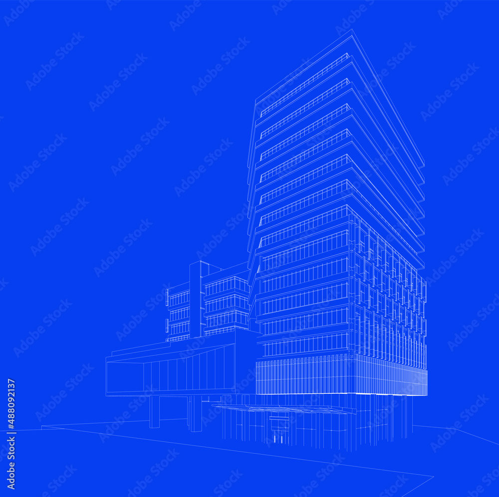 Fototapeta premium 3d wireframe of building. sketch design.Vector