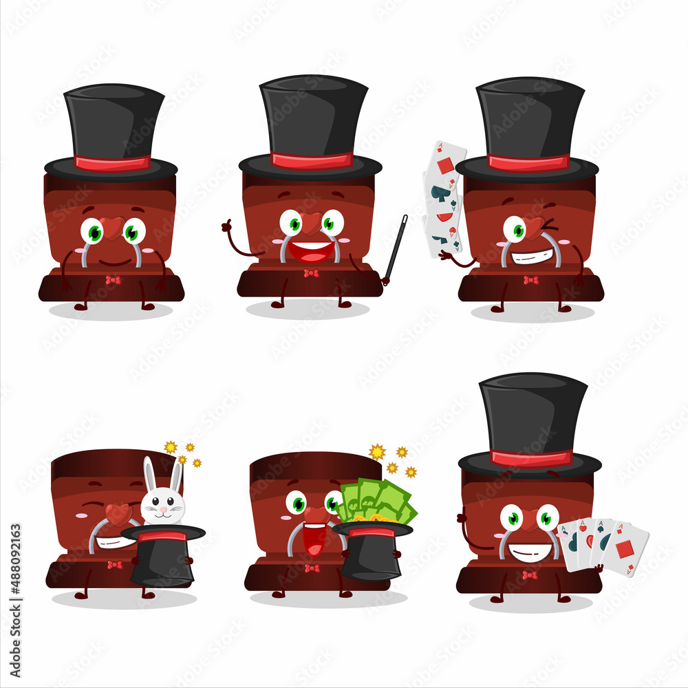A red ring box Magician cartoon character perform on a stage A red ring box Magician cartoon character perform on a stage
