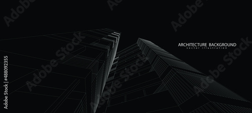 3d wireframe of building. sketch design.Vector