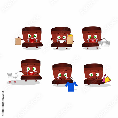 A Rich red ring box mascot design style going shopping