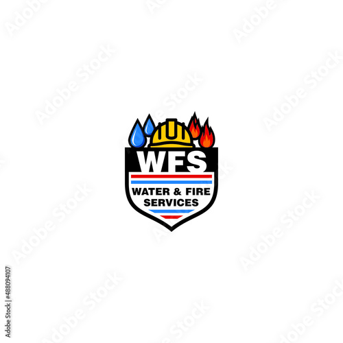 Water Fire Services Badge Logo Vector Icon Illustration. 
The text are movable. 