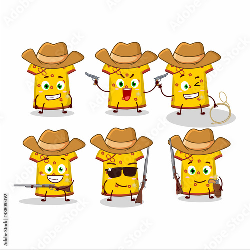 Cool cowboy yellow clothing kids chinese woman cartoon character with a cute hat