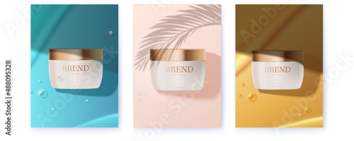 Jar of cosmetic cream. Cosmetic product covered shadow.