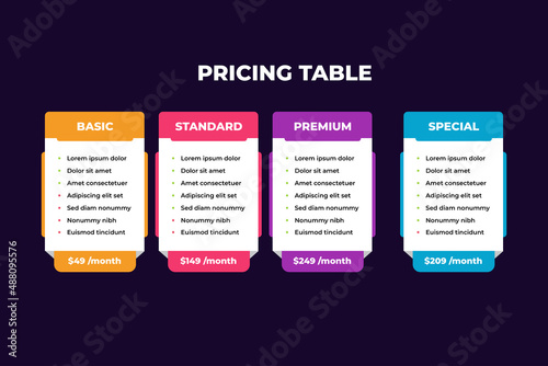 Colorful Pricing Table Infographic