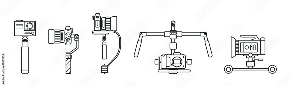 Handheld Steadicam Camera Stabilizer vector sets, linear vector element, Illustration. Handheld Steadicam Camera Stabilizer vector sets, linear vector element, Illustration.