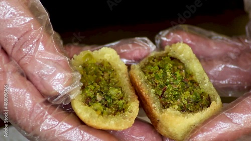 Turkish ramadan dessert with pistachio - Kerebiç antep fıstıklı photo