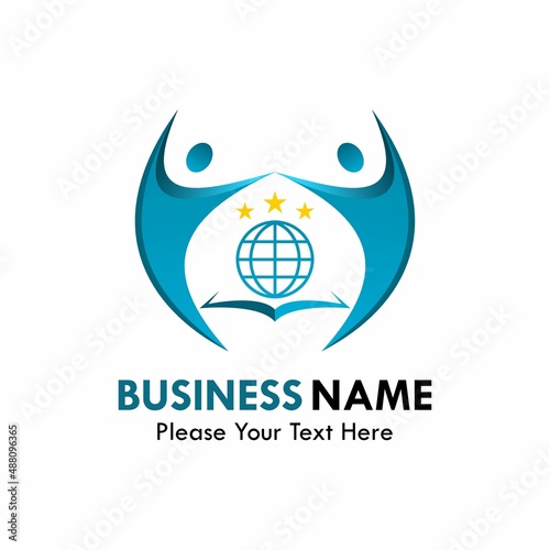 Education logo template illustration. there are people with world